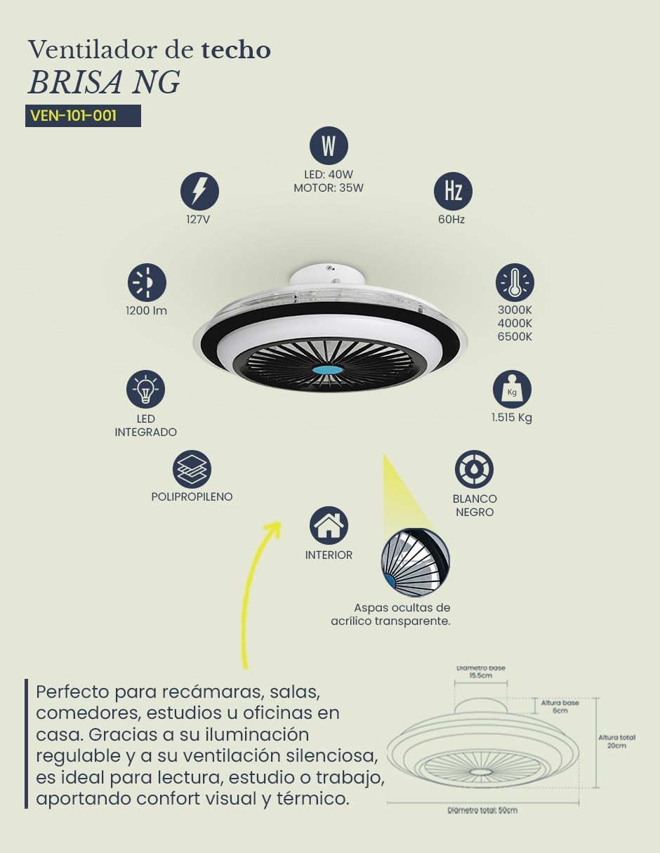 Ventilador de techo Mil Luces con control remoto 6 velocidades