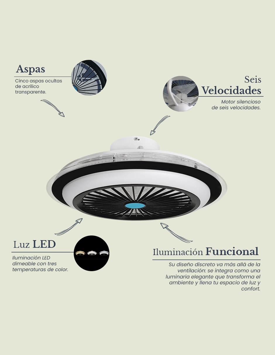 Ventilador de techo mil luces con control remoto 6 velocidades
