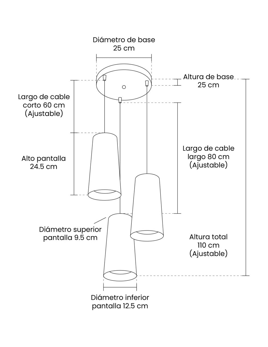Lámpara colgante incandescente y LED Mil Luces 3 piezas