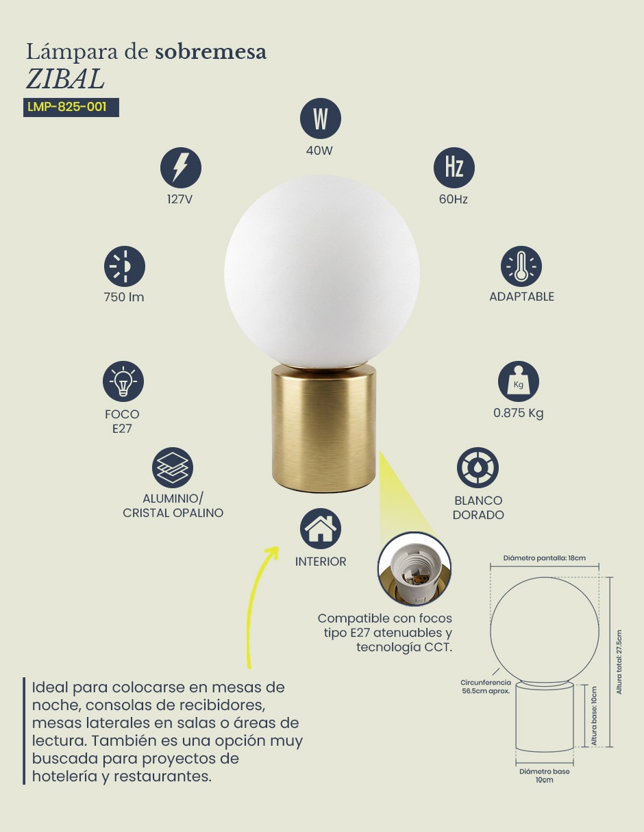 Lámpara de escritorio incandescente y led zibal