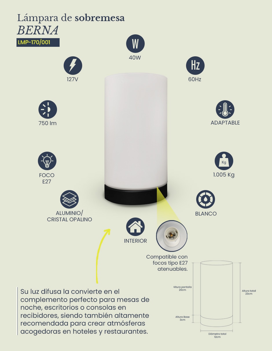 Lámpara de escritorio incandescente y LED Mil Luces Berna