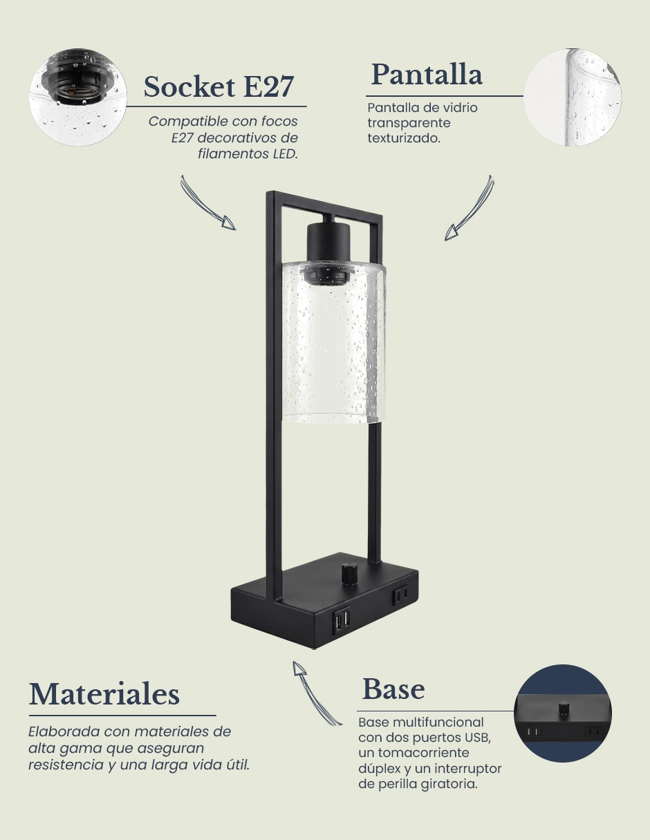 Lámpara de escritorio incandescente y led