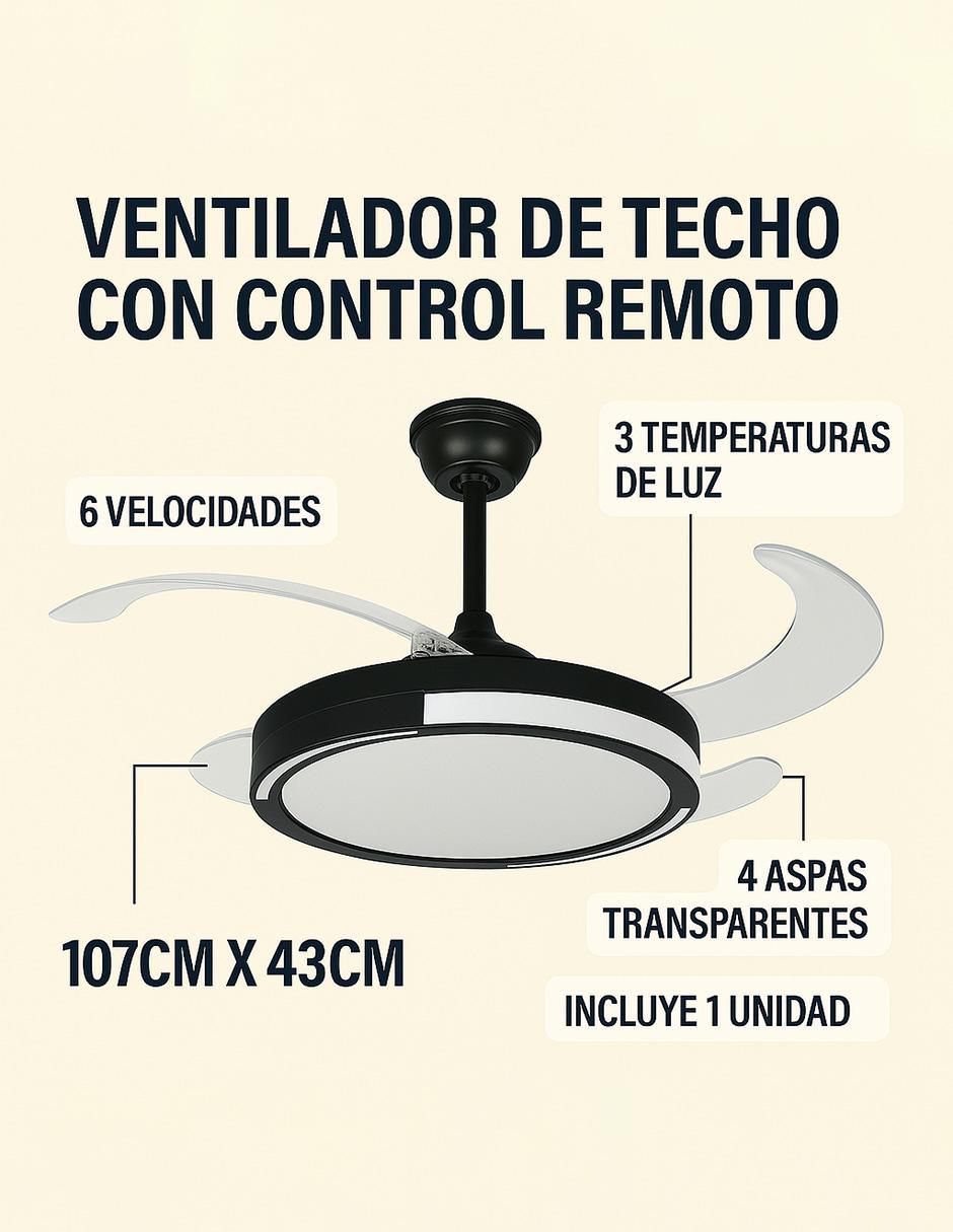 Ventilador de techo con control remoto 6 velocidades