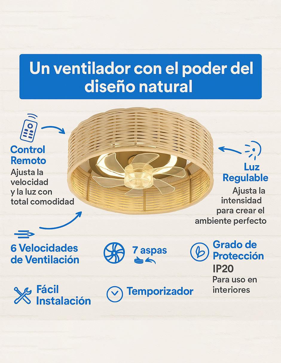 Ventilador de techo con control remoto 6 velocidades