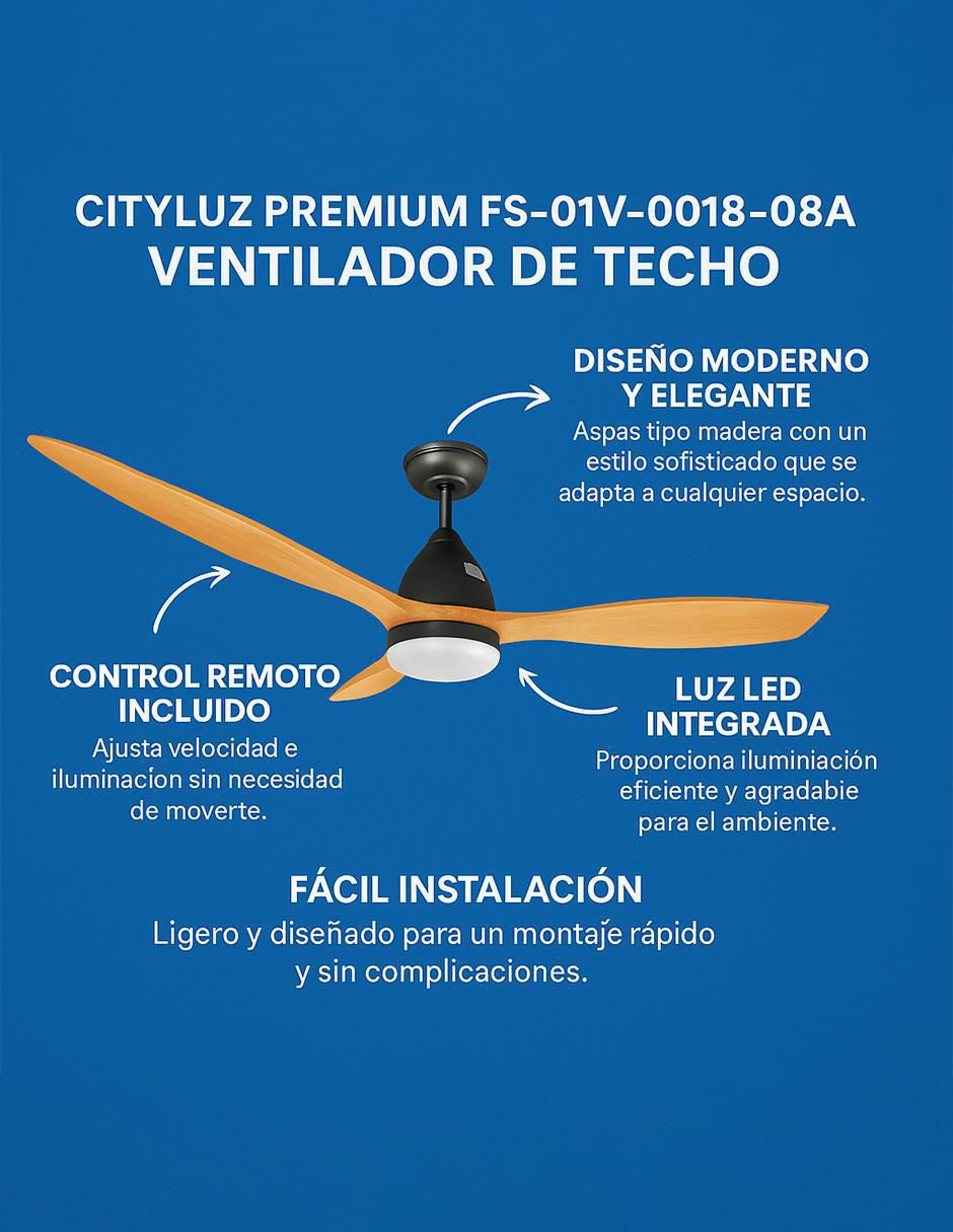Ventilador de techo Cityluz con control remoto 4 velocidades