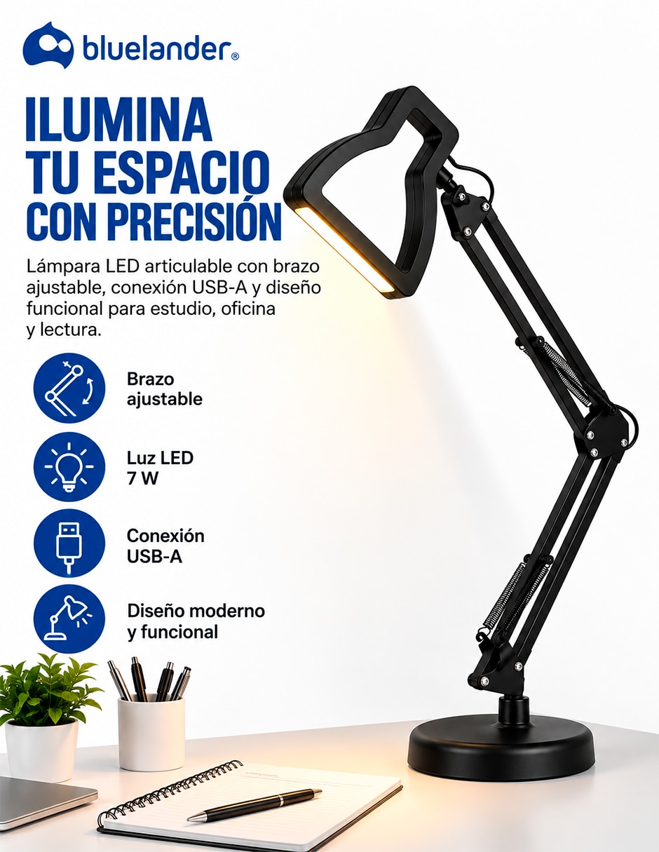 Lámpara de escritorio led bluelander led articulable 4