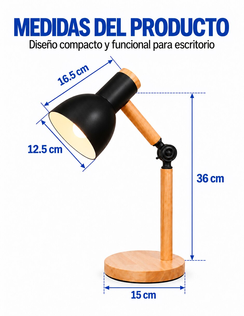 Lámpara de escritorio incandescente bluelander con base de madera 5