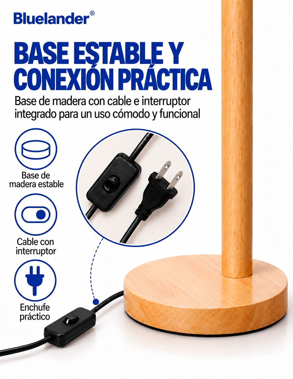 Lámpara de escritorio incandescente bluelander con base de madera 3