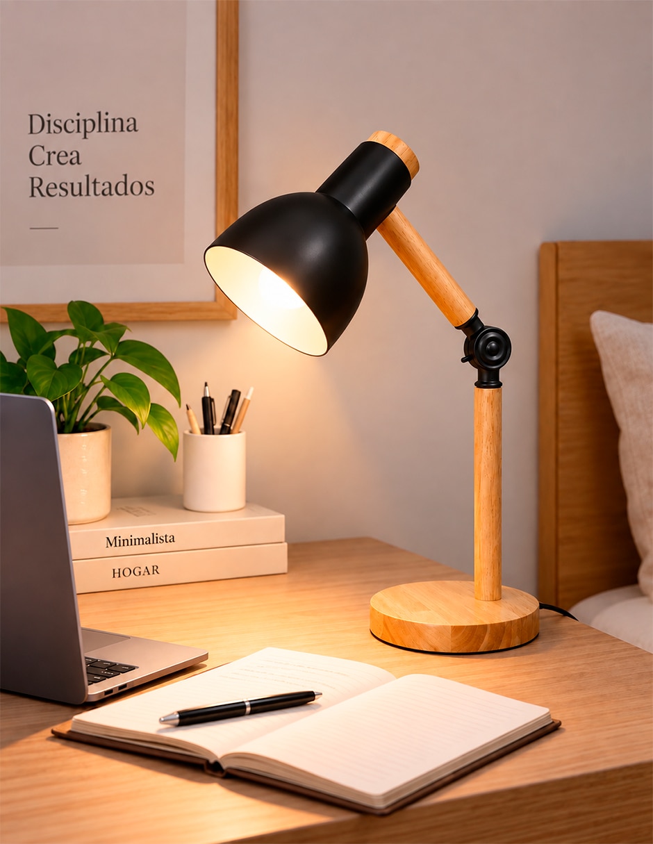 Lámpara de escritorio incandescente bluelander con base de madera 4