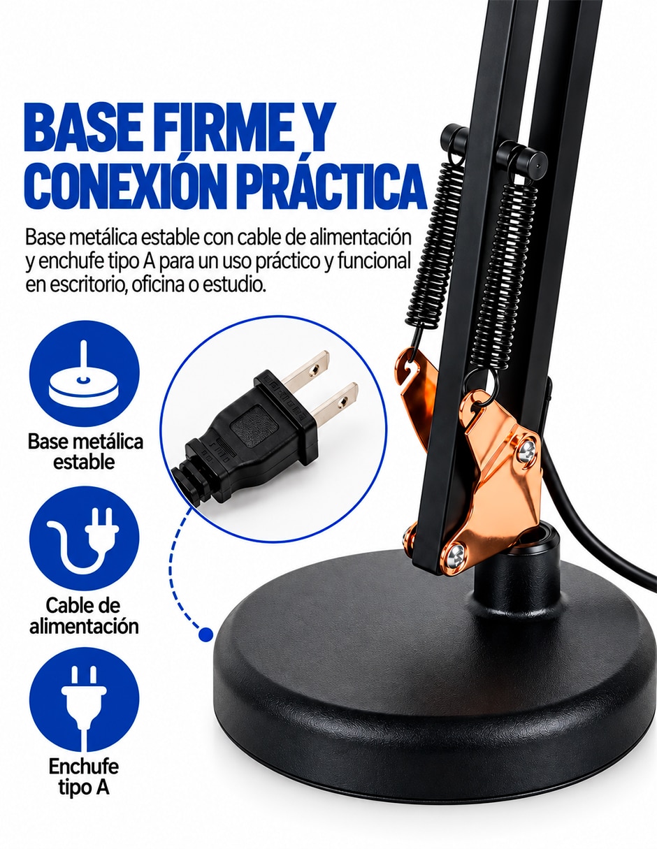 Lámpara de escritorio incandescente bluelander metálica con brazo ajustable 2