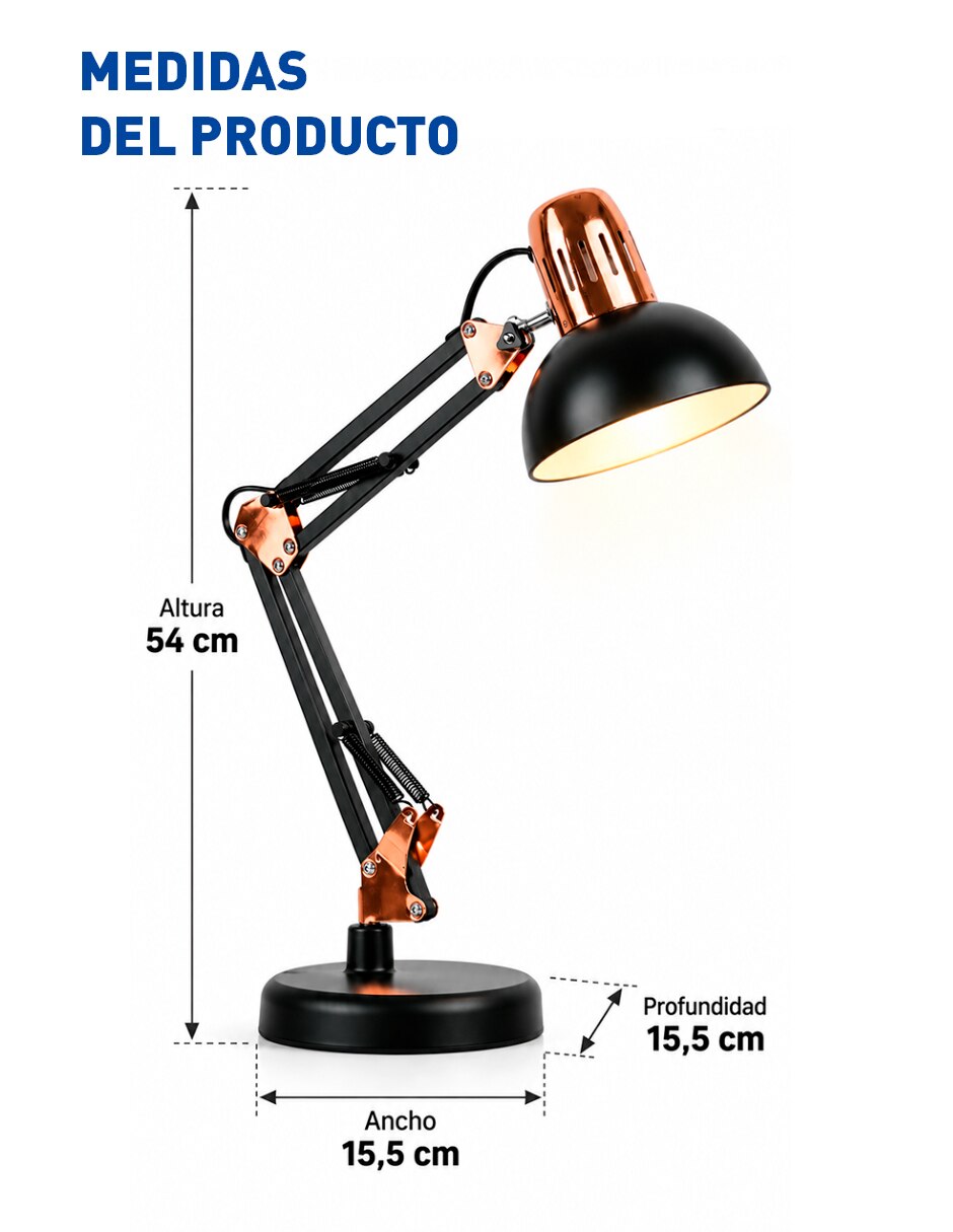 Lámpara de escritorio incandescente bluelander metálica con brazo ajustable 5