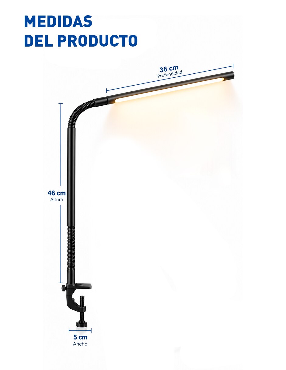 Lámpara de escritorio led bluelander led plana con cuello flexible 5