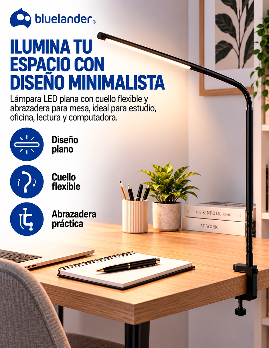 Lámpara de escritorio led bluelander led plana con cuello flexible 4